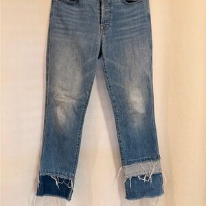 7 For All Mankind Medium Blue Frayed Hem Cropped Jeans